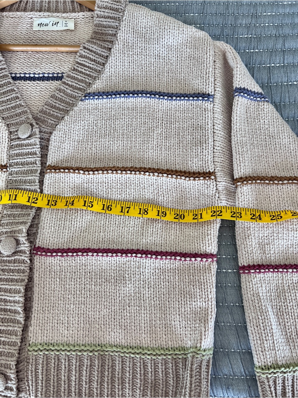 New In Oversized Beige Striped Open-Front Women's Cardigan Sweater - Picture 6 of 11
